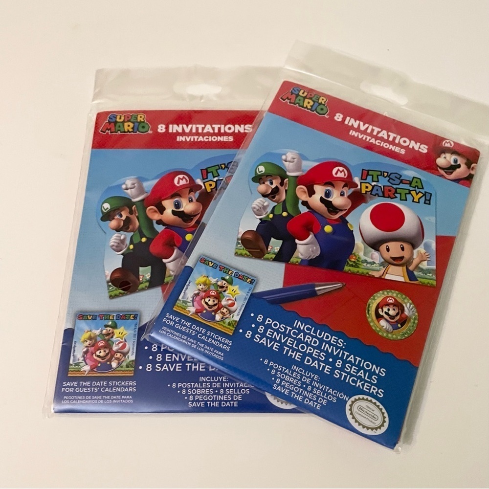 Lot of 2 Nintendo Super Mario Bros Birthday Party Invitations Pack of 8 x2